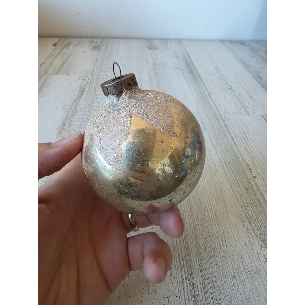 Vintage made in US of A snow cap large blue ball ornament Xmas tree